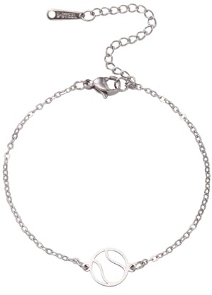 TEAMER Pulsera con Colgante de Tenis Delicado de Acero Inoxidable, Collar para Jugadora de Tenis Femenina, Pendiente, joyería de Pelota Deportiva de Moda (Pulsera de tenis - Plata)