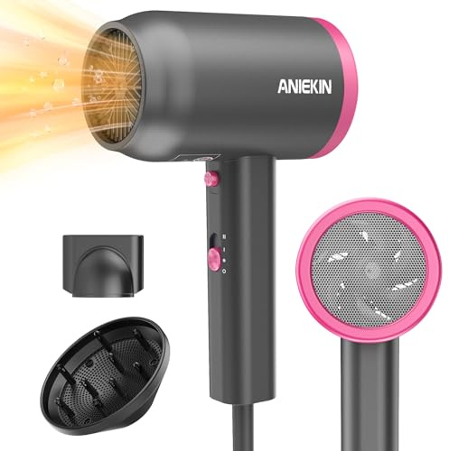 ANIEKIN Hair Dryer, 1875 Watts Fast Drying Blow Dryer with Diffuser and Concentrator, Compact Lightweight Hair Dryer for Women and Men