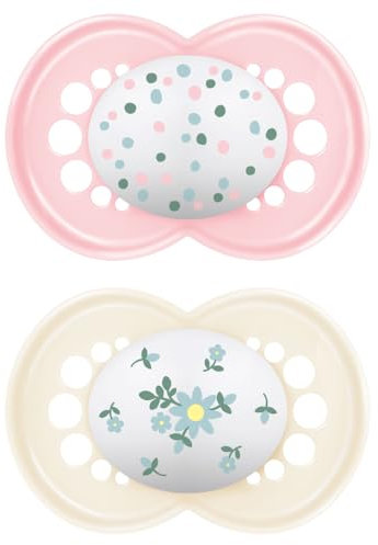 MAM Original Schnuller 16+ Monate (2er-Set), MAM 16 36 Monate Silikon mit kiefergerechtem Sauger, 2-teiliges Set mit praktischem Sterilisator-Schnullerhalter, pink/neutral