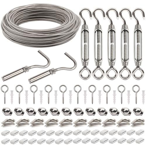 YIKAOMAI® 50 m 2 mm 304 rostfritt stålstålvajerkit, PVC-belagd, för trådnät, nätstängsel, uteplats tvättlina (304 rostfritt ståltrådsrep sats (50 M-2 mm))