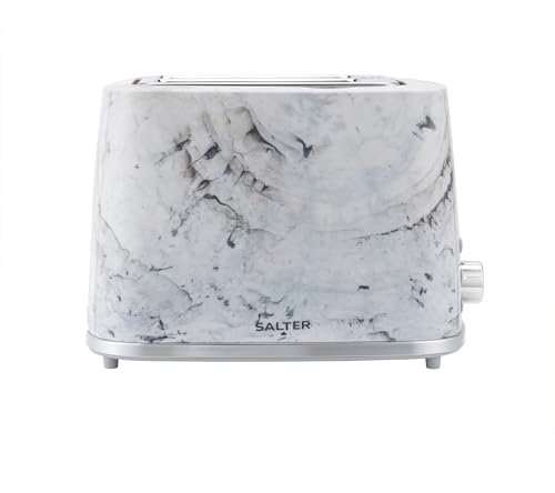 Salter EK5832WMA Marble 2-Slice Toaster – Wide Slots, Extra Thick Bread, 7 Browning Levels, Removable Crumb Tray, Unique Marble Effect*, Defrost, Reheat, Cancel, Self-Centring, 900W, White
