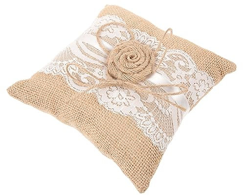 PLAFOPE Hochzeitsringkissen Aus Jute Mit Retro Floralem Design Leicht Und Kompakt Für Zeremonien Um Ringe Stilvoll Zu Präsentieren Für Brautpaare Und Hochzeitsfeiern