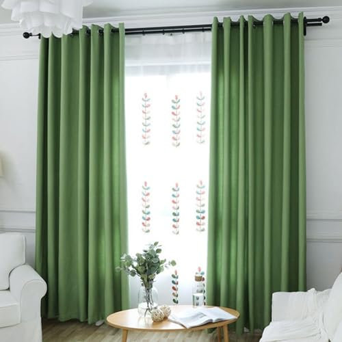 KnSam 2er Set Grün Vorhang Blickdicht Vintage, Verdunkelungsvorhänge UV Einfarbig, Polyester Ösen Verdunklungsvorhänge Kinder Gardinen Vorhänge Verdunkelung, Jeder B 102 x H 138cm