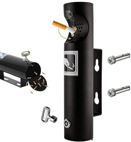 YUZDNM Wandaschenbecher - Kommerzielle Rußsäule, Kit Für An Der Wand Montierte Zigarettenkippenbehälter Für Den Außenbereich, Zylinder-Wandaschenbecher Aus Edelstahl Mit Schloss(Black)