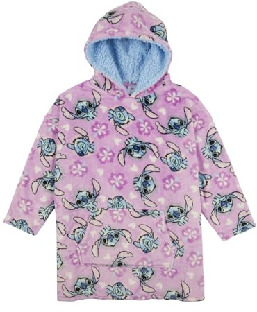 Disney Lilo & Stitch Hoodie For Kids | Girls Oversized Hoodie Soft Fleece Blanket | Stitch Novelty Hooded Lounge Gown | Sherpa Hood Lining | Gift For Girls | One Size Fits All Age 7-13 Years Lilac