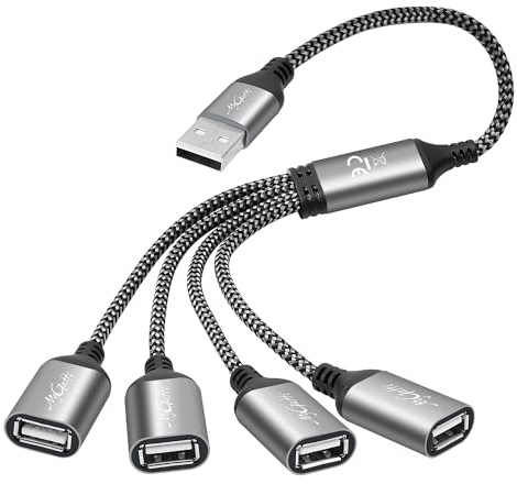 Mygatti USB-Splitterkabel, 4 Ports, 0,3 m, Typ A Stecker auf 4 USB-A-Buchsen, USB-2.0-Splitter-Adapter, mehrere Kabel, Mehrfachsteckdose, für PC, TV, Auto, LED-Lampen