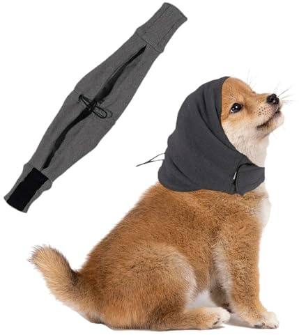 YNR Dog Snood Ear Protector, Noise Protection Calming Hood, Winter Hat, Comfort Dog Ear Muffs, Grey, Size S