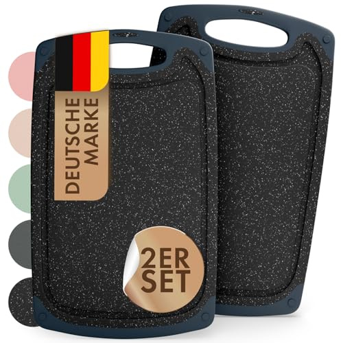 Blumtal Schneidebrett Kunststoff groß 40x24,5 cm 2er Set - Schneidebretter + Saftrillen & Griff - Cutting Board - Schneidbrett BPA frei - Brettchen Spülmaschinenfest - Schneidebrett in Schwarz
