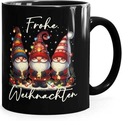 MoonWorks® Tasse Schriftzug Frohe Weihnachten Wichtel Aufdruck Geschenkidee Kollegen Bürotasse Schwarz standard