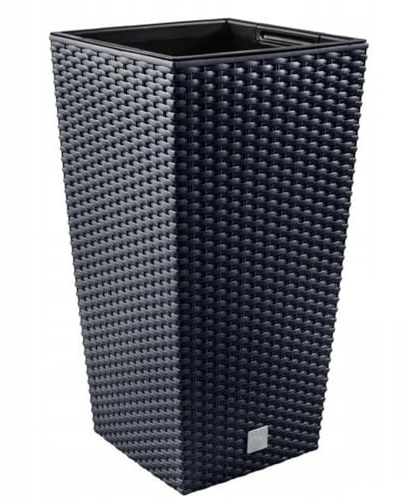 DIKEL Blumentopf 24x24x45 cm | Übertöpfe mit Rattanoptik und wetterfestem Einsatz | Pflanzentöpfe für stilvolle Innen- und Außengestaltung| Blumentöpfe für weniger Erde und einfache Pflege |Anthrazit