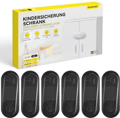 ECHOCUBE Kindersicherheits-Schrankschlösser, 6 Packs Baby-Proofing-Schrankschlösser mit Klebstoff, Baby-Sicherheits-Kinderschlösser für Schränke, Schränke, Schubladen (Schwarz)