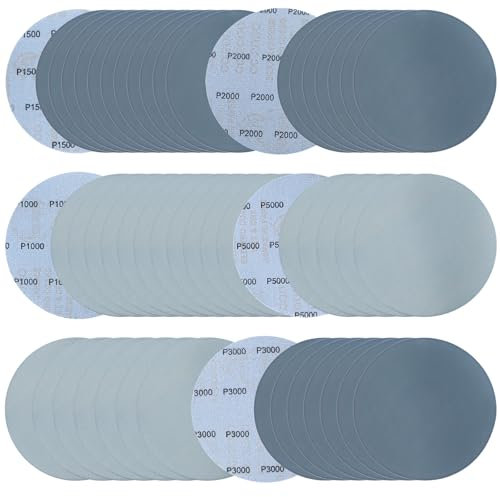 cobee 50 Pcs 6 in Wet Dry Sandpapers Hook and Loop, 1000/1500/2000/3000/5000 Grit Sanding Discs Waterproof Carbide Silicon Sanding Paper Pads Fine Round Sand Paper for Orbital Sander