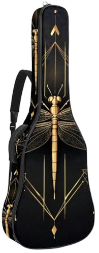 Gitarrentasche mit goldenen Schmetterlingen und Mond-Silhouetten, gepolsterte Tasche für Akustikgitarre, Rucksack mit verstellbaren Schultergurttaschen, Mehrfarbig 04, 42.9x16.9x4.7 in, Lässiger