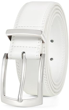 JasGood Herren Ledergürtel Klassisch Leder Gürtel für Herren Jean Business Anzug Gürtel Leder mit Dornschließe 33mm Breit,Weiß,120cm