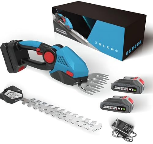 Taille-haie sans Fil 2 en 1, Taille-haie électrique portatif à Double Usage avec Batterie de 1500 mAh et 2 Lames, Petit Taille-haie réglable à 60 °, pour arbustes, Jardin, pelouse, Taille Blue