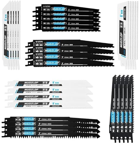 MUOZLOP 32 Pack Säbelsägeblätter Set für Holz/Metall | Sägeblätter für Säbelsäge aus CRV & BIM ,Säbelsägeblätter inkl Box (32 Stück)