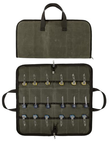 Pocket Knife Roll Bag,Zipper Knife Display Case with 18 Slots,Waxed Canvas Folding knife Case,Pocket Knife Holder Storage Case for Collection,Knife Organizer for Tactical Camping EDC Mini (Army Green)