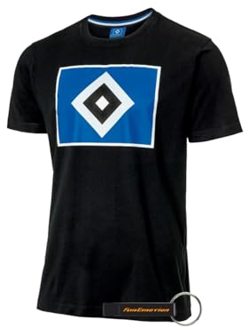 Hamburger SV HSV T-Shirt Herren mit großer HSV-Raute, Rundhalsausschnitt, 100% Baumwolle + FanEmotion Flaschenöffner (DE/NL/SE/PL, Alphanumerisch, XXL, Regular, Regular, Logo Schwarz)