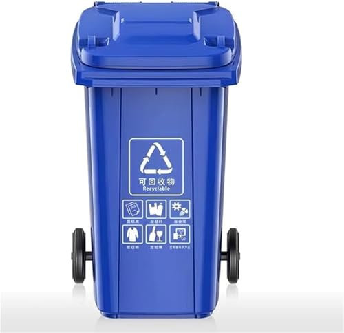 AMAZWI Bidone Spazzatura Esterni 100L 120L 240L Grande Bidone Della Spazzatura Cucina, con Coperchio E Ruote, Cestino Rifiuti Resistente For Patio, Cortile, Terrazza, Ciglio Della Strada(Blue,80L)