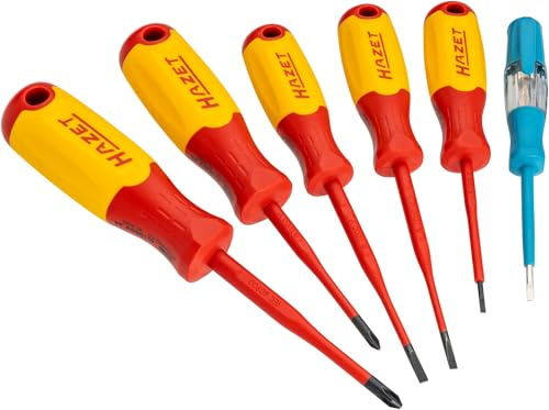 HAZET Hochvolt Elektriker Schraubendreher-Satz, schutzisoliert 811KV/6 | Abtrieb Schlitz Profil, Kreuzschlitz Profil PH, schutzisoliert, IEC 60900:2018, 467 g, Rundklinge, Oberfläche: schutzisoliert