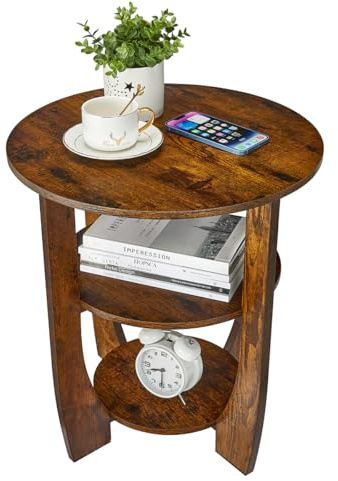 ZEXVIDA Beistelltisch Rund Holz, Couchtisch Vintage Pastoralstil, 3-stufiger Runder Beistelltisch mit Stauraum, Nachttisch Kleiner Tisch Sofatisch für Wohnzimmer Schlafzimmer Balkon (Vintagebraun)