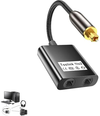 Optical Cable Splitter Optical Splitter 1 In 2 Out Support to LPCM2.0, Dolby Digital, DTS 5.1 Toslink Splitters Dual Port Audio Adapter Gold Plated Connector For Soundbar To Tv Cd Dvd Amplifier