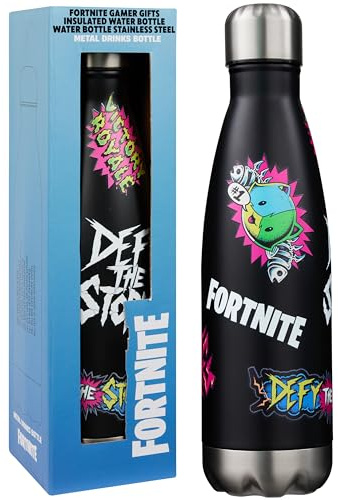 Fortnite Trinkflasche Edelstahl 500ml, Auslaufsichere Isolierflasche, BPA-frei, 24h Kalt & Warm, Doppelwandig Isoliert, 100% Rostfrei, Gamer Geschenk (Schwarz Fortnite)