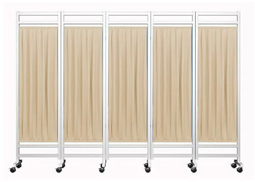 5 Panel Room Divider Folding Privacy Screen, Outdoor Retractable Partition for Patio Privacy, Portable Medical Screen on Wheels, Mobile Separator(Blue) (Beige)