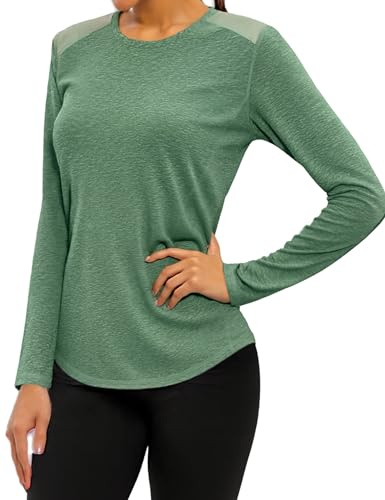 Gyabnw Tee Shirt Sport Femme T Shirt à Manche Longue Col Ras du Cou Infroissable Sèche Vite Tops en Maille Hauts Sport Femme Fitness Yoga Pilates Jogging