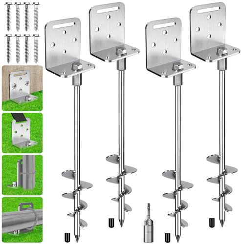 4 Pack 30 Ground Anchors Screw in Mobile Home Anchors Kits 2.8 Wide Tapered Spiral Trampoline Earth Anchor Set with L Bracket Playset Anchor for Swing Set, Tent, Shed, Canopy, Fence, Swingset