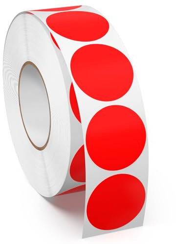 Meitaat 1000 Stk Rote Runde Aufkleber 25 mm Klebepunkte Punktaufkleber | Markierungspunkte, Kleine Etiketten Rolle, Vinyl, Wasserfeste Sticker Für Sortieren, Aufräumen, Dekoration und DIY