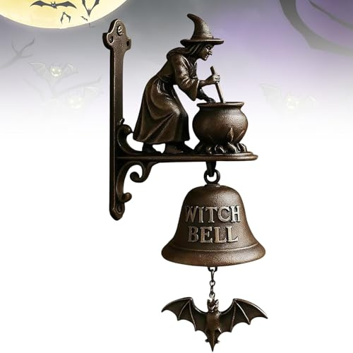 Vintage Hexe Türklingel, Vintage Deko, Gothic Deko, Gusseisen Türhänger Glocke, Glocke Aufhängen mit Metallglocken Und Antiken Haken, Witch Doorbell, Dekorative Glocke für Veranda Garten Alltägliche