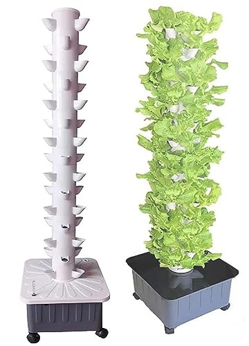 Hydroponischer Turm, 45-Loch-Aquaponik-Anbausystem, 15-stufiges Aeroponik-Anbauset für Kräuter, Obst und Gemüse mit Wasserpumpe, Adapter, Netztöpfen