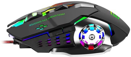 ROSEEONNE Souris Gamer Souris de Jeu Optique Filaire 3600 DPI, Dispositif de pointage mécanique Lumineux en Forme de Roue for Ordinateurs Portables, PC Classique, Noir sans Fil Souris