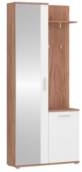 Garderobe Intra mit Spiegel 80x30,5x189 cm Flur Craft Eiche Dunkel/Weiß
