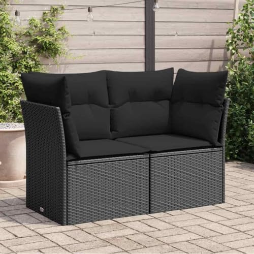 HaoChrymec Gartensofa 2-Sitzer Schwarz mit Kissen, PE-Rattan, Modulares Design, Outdoor Couch, Gartenmöbel Set, Balkon Sofa, Stauraum mit Wasserfestem Beutel, 124 x 62 x 69 cm