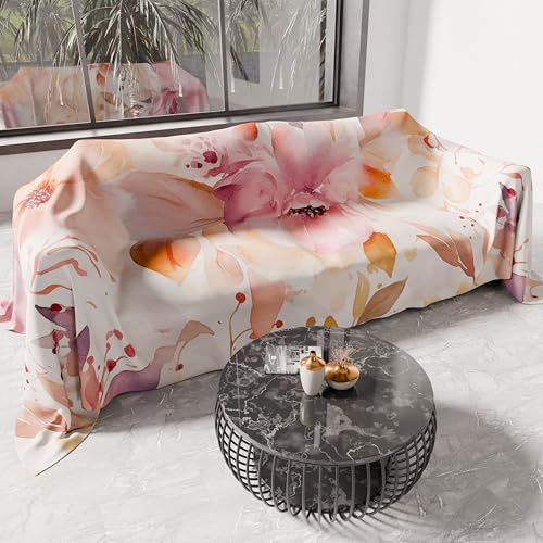 PETTI ARTIGIANI ITALIANI - Cubresofá Multiuso de Microfibra Antimanchas, Diseño 25 Floral 2, Lavable y Protector para Sofá, Colcha y Cubremesa – 360x270 cm - Made in Italy