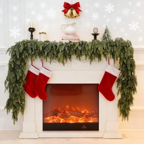 6 FT Real Touch Cedar Garland, Green Artificial Christmas Garland, Thickned Realistic Greenery Pine Garland for Holiday Fireplace Mantle Window Indoor Outdoor Decor (6FT)