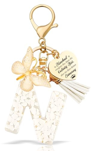 Anruzon Schlüsselanhänger Mädchen Buchstabe - Schlüsselanhänger mit Anfangsbuchstaben Schlüssel Anhänger - Weihnachten - Einschulung Geschenk - Keychain Geschenk für Kinder, Mädchen, Frauen (N, Beige)
