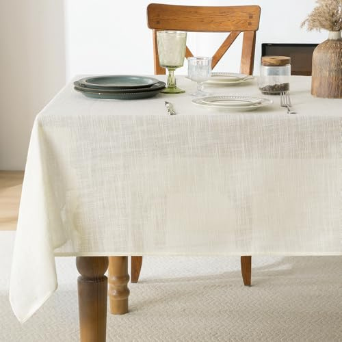 FIBORIA Tischdecke Ostern Abwaschbar 100 x 140 cm Beige Tischdecken leinenoptik Tischtuch Wasserabweisende Tischwäsche GartenTischdecke Table Cloth Für Outdoor,Camping,Hochzeiten,Geburtstag,Picnic