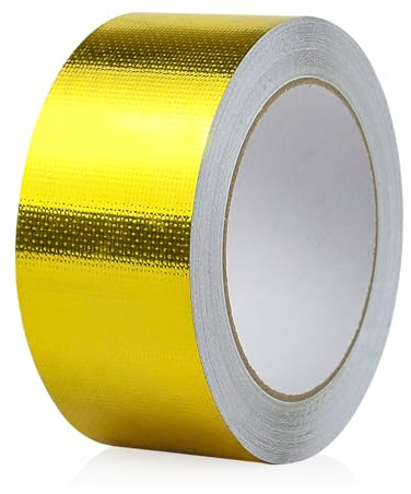 BOMEI PACK Ruban Adhésif Aluminium renforcé, doré 50mm x 20m Bande d'étanchéité Étanche Feuille, ruban d'aluminium de réparation, Ruban adhesif haute temperature pour la réparation, l'isolation,