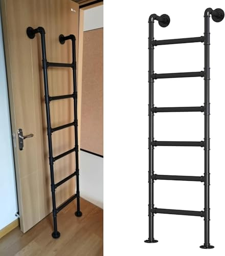 ZENSTYW Scaletta per Uscita di Emergenza per Pozzo di Finestra,Scala A 6 Gradini per Letti A Castello,Scala per Letto A Soppalco in Metallo Montata A Parete(205cm/80.7in)