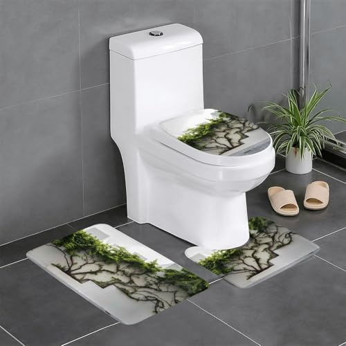 YYHWHJDE Juego de alfombras de baño de 3 piezas de 24 x 16 pulgadas, hiedra verde que sube sobre paredes blancas, tapetes antideslizantes con contorno, formas ovaladas y rectangulares para el hogar