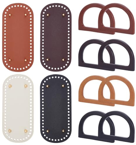 PH PandaHall 12pz Basi Borsa per Uncinetto con Manici per Borsa a Forma di D, 4 Colori 22x10cm Fondo per Borse Ovale Pelle Manici per Borse in Legno per Borsas a Mano Creazione Borsetta