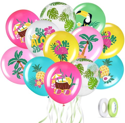 Ballons Fête Hawaïenne,42 Pcs Kit de Guirlande de Ballon Hawaïenne,Ballons Hawaïens,Feuilles de palmier Ananas Imprimé Hawaïenne Ballon Décorations Pour Décoration De Fête,Thème Tropical,FêTe De Plage