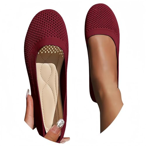 Wide Fit Ballet Flats for Women Ladies Wide Fit Knit Ballet Flats Stretch-Knit Slip-On Work Shoes Office Comfort Pumps with Round Toe Breathable Solid Colour Dress Flats UK