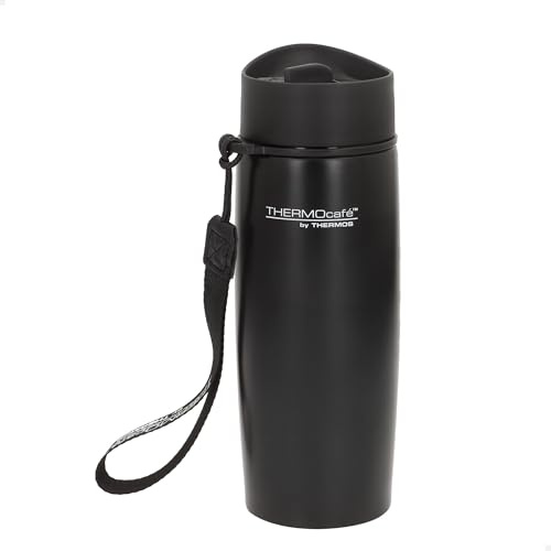 Thermos Termo Acero Inoxidable, Negro, Base Antideslizante, Correa de Transporte, Vasos térmicos para café, Botella térmica
