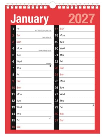 2027 Calendar A4 Large Print 2 Column Calendar 8032