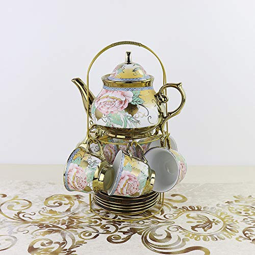 Ray-Velocity Porcellana Ceramica Tazza Di Tè Tazza Di Caffè Set da tè Royal Europeo Avorio Porcellana Set da caffè Vintage con Staffa Metallica, per Regalo, La Famiglia E Matrimonio
