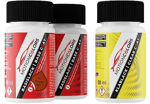 MOTIONCOLORS Coral CS/Tokio Fusion Rot Metallic 3U7 für Toyota Autolack Lackstift Set Grundlack Basislack Klarlack je 50ml